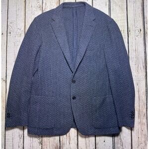 Boggi Milano Wool Blend Houndstooth Blue Jacket Blazer Men's 58 Italy Slim Fit